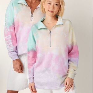 PINK fleece oversized quarter zip sweatshirt